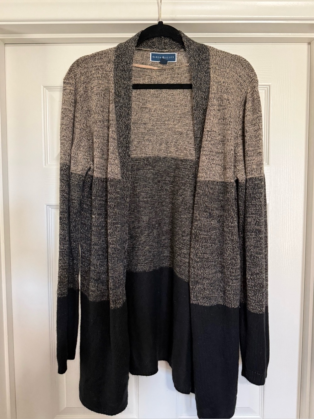 Karen Scott Colorblock Open Front Cardigan Sweater XL Cozy Neutral
